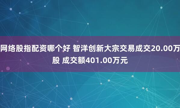 网络股指配资哪个好 智洋创新大宗交易成交20.00万股 成交额401.00万元