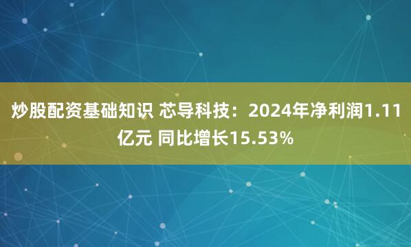 炒股配资基础知识 芯导科技：2024年净利润1.11亿元 同比增长15.53%