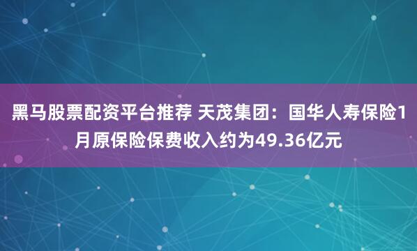 黑马股票配资平台推荐 天茂集团：国华人寿保险1月原保险保费收入约为49.36亿元